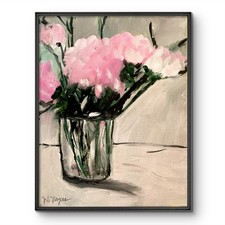 Mary Myers Original Abstract Expressionism 11x14 Pink Floral Vase Signed picture