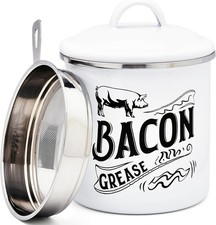 Bacon Grease Container With Fine Strainer Lid Farmhouse Kitchen Gift Decor White picture