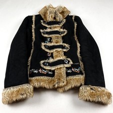 Desigual Faux Fur Trim Embroidered Jacket Gothic Fairy Grunge Y2K Boho Coat picture
