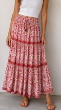 Japna Floral Print Tiered Maxi Skirt Boho Cottagecore Button Front XS picture