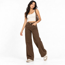 Quince Wide-leg Women's Baggy Jeans Brown Cotton Blend Indie Sleaze Size 28 picture