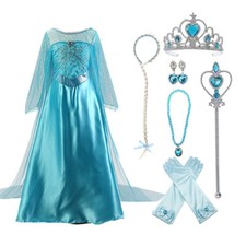 Girl's Princess Dress Queen Costume Cosplay Dress Up with Accessories (Blue） picture