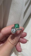 4.90 Ct Cushion Cut Natural Emerald & Diamond Wedding Ring 14K  White Gold picture