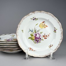 Set Of 8 Antique Meissen Porcelain Flower Plates Hand Painted Floral Gold 8