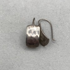 Vintage Sterling Silver Hammered Curved Rectangle Drop Earrings picture
