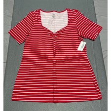 Torrid Womens Ruby Red White Striped Cinched Front Foxy Tee Plus Size 2 NEW picture