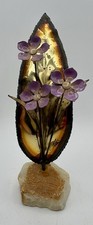 MCM VTG Mario Jason Signed 8”  Flower Brass Metal Leaf Brutalist Sculpture #2 picture