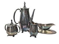 Vtg Rogers Bros 1847 IS Springtime Silverplate 4 Pc Tea Coffee Set 1950s - Great picture