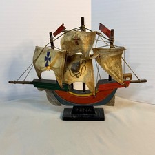 Vintage Nina Wooden Model Ship Hand Painted Nautical Decor Christopher Columbus picture