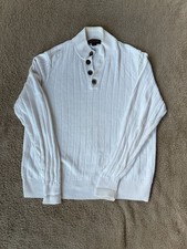 Brooks Brothers Mock Neck Sweater Size L White Ribbed Button picture