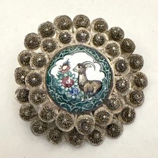Vintage Antique Sterling Silver Enamel Brooch Persian Filigree Hand Painted picture