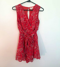 Japna Women’s S Red Paisley V-Neck Sleeveless Mini Dress Chiffon Smocked picture