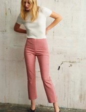 Sezane Ciara Trousers Gingham Red Ecru US Size 10 picture