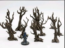 11 Dead Trees Scatter Terrain Warhammer  D&D Miniature Mordheim Painted 32mm picture