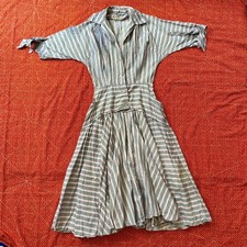Vintage antique 1940s Jack Kopp Striped Fit & Flare cotton Dress grey Pink Small picture