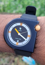 LIP Mach 2000 Black Quartz Watch 80810 French Design Mini Moon RARE picture