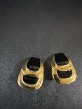 Vintage Carolee Black And Gold Clip On Earrings Gold Tone 1970s picture