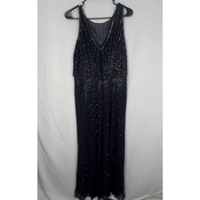 J Kara Size 8 Navy Beaded Sequin Formal Maxi Dress Evening Gown picture