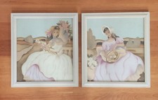 Pair  Beautiful Art Deco Southern Belles Handcolored Lithographic Harris Prints picture