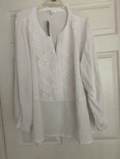 Spense Women's White Sheer Lace Trim Button Front Blouse 3/4 Sleeve 3X picture