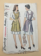 Vintage 1940s Simplicity 4868 Bib Apron Sewing Pattern Scalloped Edge Medium picture