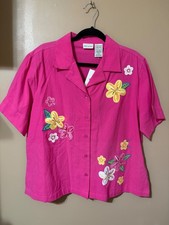 NWT Vintage White Stag Embroidered Camp Shirt Pink Floral Boho Women's Size XL picture