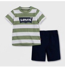 Levi's Baby Boys' Graphic Short Sleeve Top & Bottom Set - White/Gray- 18 months picture