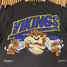 90s vtg Minnesota Vikings NFL Taz Funny Black T shirt Football team HN2342 picture