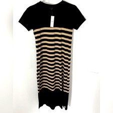 NWT J Crew Striped Tee Shirt Dress XXS, Black/Tan picture