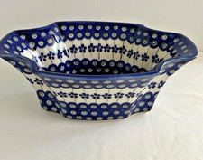 VTG Boleslawiec Polish Pottery Flowering Peacock Zaklady Scalloped Bowl 10.75