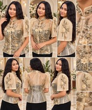Elegant Pina Organza  Filipiniana Blouse – Gold & Silver Embroidered Style. picture