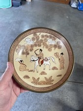 Vintage ACF Chinese Porcelain Bowl Encased in Brass Handpainted in Hong Kong picture