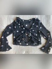 Y2K sheer polka dot bell sleeve crop top S/4 picture