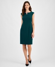 Kasper Petite Notch-Neck Sheath Dress 6P Evergreen Sleeveless Back Zip Closure picture