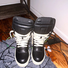 Rick Owens Geobasket Leather High-Top Lace-Up Side Zipper Sneakers US 8 picture