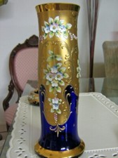 MUSEUM QUALITY Antique Venetian Solid Gold Trefuochi Enameled floral Cobalt VASE picture