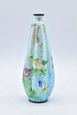Antique Meiji Period Japanese Ginbari Cloisonne Floral Bud Vase Signed Kawaguchi picture