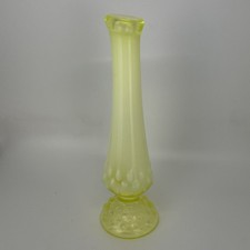Fenton Topaz Uranium Hobnail Opalescent Swung Bud Vase 8” yellow  picture