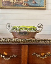 WMF Art Nouveau silver-plated centerpiece bowl / jardiniere Green Glass picture