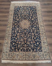 Per'sian Nain Rug 4x7 Navy Blue Ivory Super Fine 550 KPSI Kork Wool & Silk Wow picture