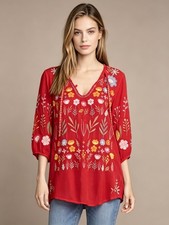 NWOT JOHNNY WAS Mikah Tunic Blouse Embroidered Floral Rayon Boho Size S picture