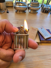 Vintage Ronson Princess Lighter 1950s Silver Chrome Gold-tone Vertical Stripes  picture