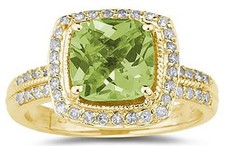 2.81CT DIAMOND & AAA PERIDOT 14KT YELLOW GOLD CUSHION & SQUARE FILIGREE FUN RING picture