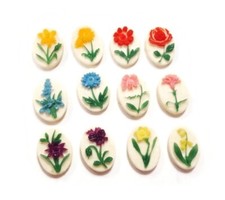 12 Vintage Hong Kong Assorted Color Flowers 14x10mm. Resin Cabochon Cameos 349 picture