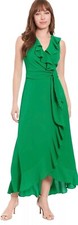 London Times Women's Flowly Feminie Ruffle Hi-Low Hem Faux Wrap Crepe Maxi Dress picture
