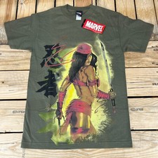 Vintage Y2K Mad Engine Marvel Elektra Olive Men's T-Shirt BNWT picture