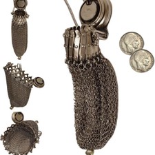 Handmade 1920's English Coin Purse Victorian Silver Twist Lid Gate Mesh Purse picture