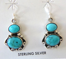 NWT Navajo Sheena Jack Kingman Turquoise 1.5 Drop Earrings  925 Sterling Silver picture