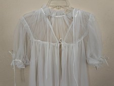 Vtg 50's White Nylon elegant tie front & tie sleeves chiffon Robe Peignoir sheer picture