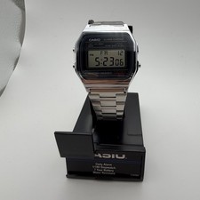 Casio A158WA-1CR Digital Quartz SS Silver Bracelet Alarm Chronograph Box picture